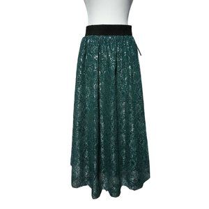 LuLaRoe Lucy Maxi Skirt Womens Size S Small Green Silver Tinsel Floral Lace NWT